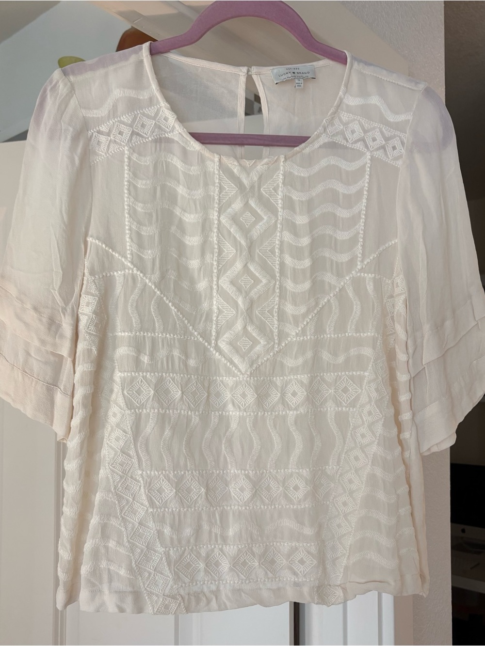 Lucky Brand Cream Embroidered Peasant Blouse